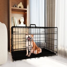 Dog Crate, 36 Inch Medium Dog Cage with Divider and Plastic Leak-Proof Pan Tray, Double Door Folding Metal Wire Cage for Indoor, Outdoor, and Travel Dog Crate, 36 Inch Medium Dog Cage with Divider and Plastic Leak-Proof Pan Tray, Double Door Folding Metal Wire Cage for Indoor, Outdoor, and Travel